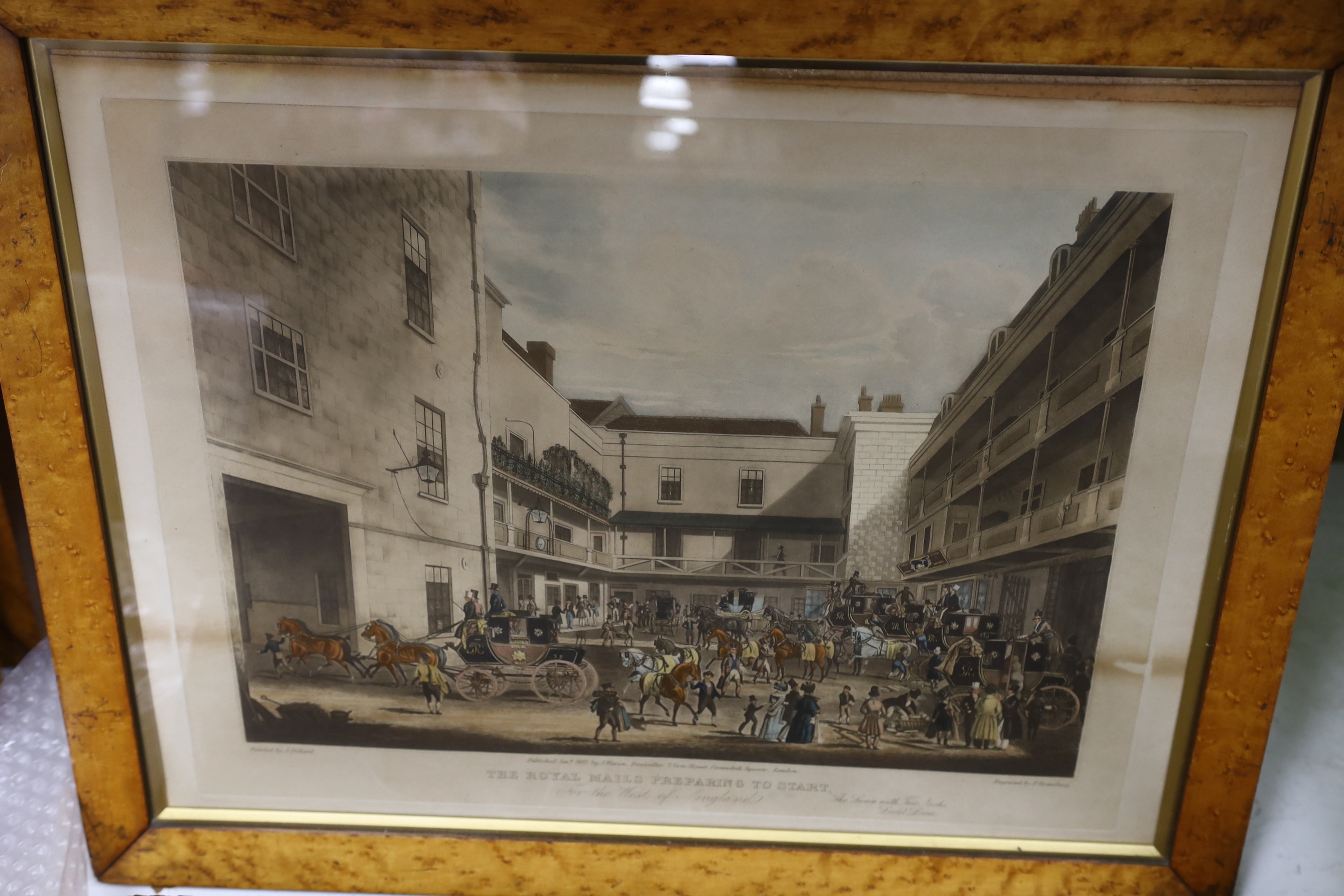 Rosenberg after Agasse, set of nineteen colour prints, Coaching and inn scenes, 38 x 50cm, maple framed, NB: From the Estate of Rt Hon Lord Lawson of Blaby